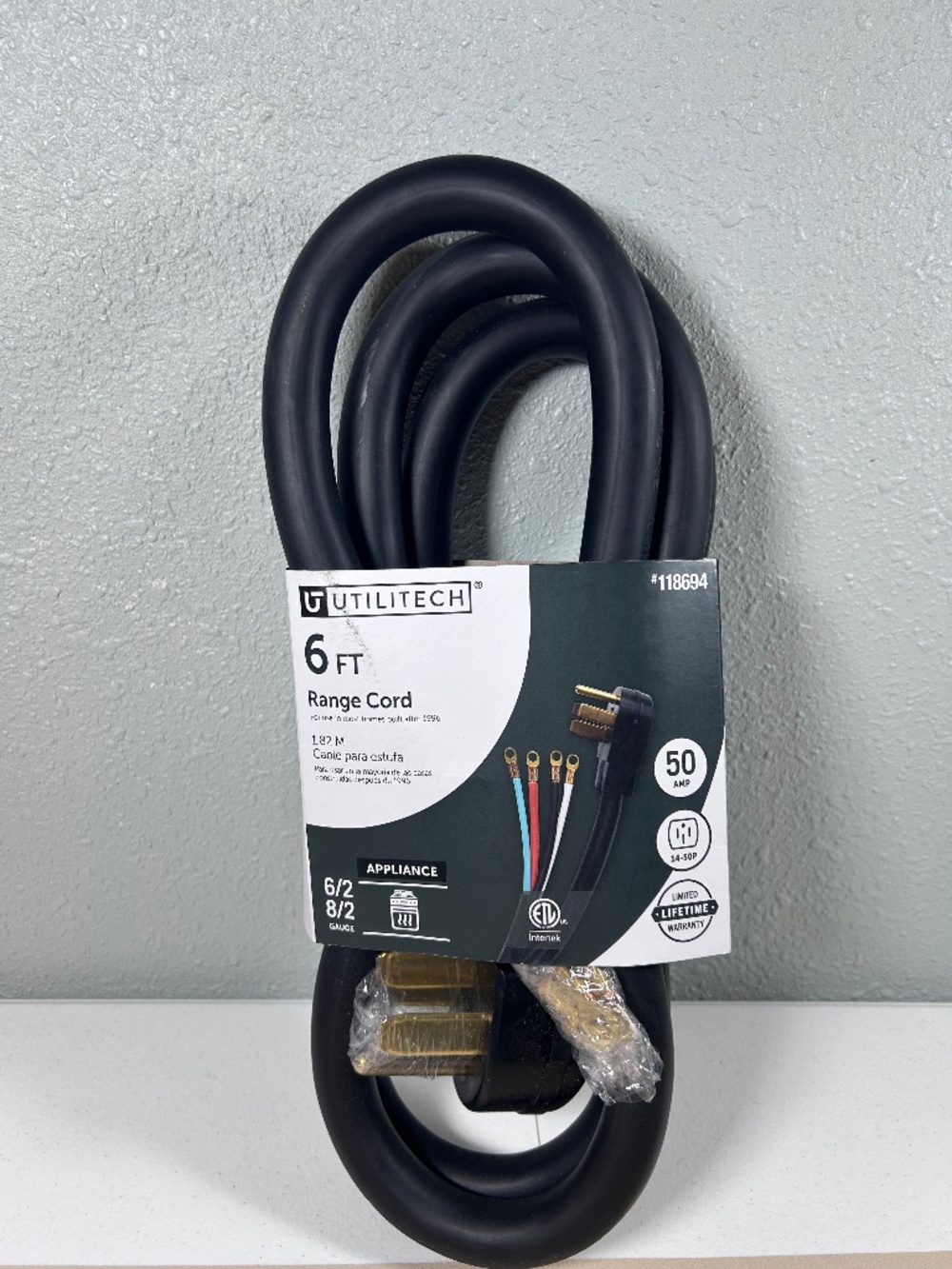 UTILITECH  6-ft 4-Prong Black RANGE Appliance Power Cord Model #0118694 - 50 amp